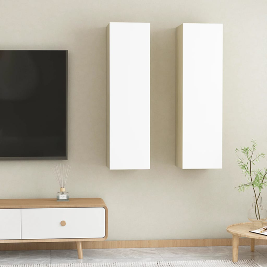 vidaXL TV-skåp 2 st vit och sonoma-ek 30,5x30x110 cm spånskiva