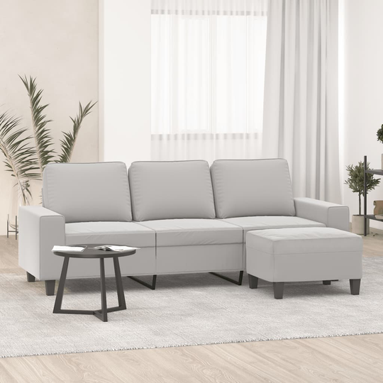 vidaXL 3-sitssoffa med fotpall ljusgrå 180 cm mikrofibertyg