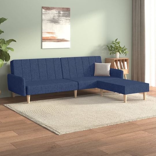 vidaXL Bäddsoffa 2-sits med fotpall blå tyg