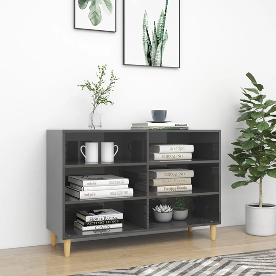 vidaXL Skänk grå högglans 103,5x35x70 cm spånskiva