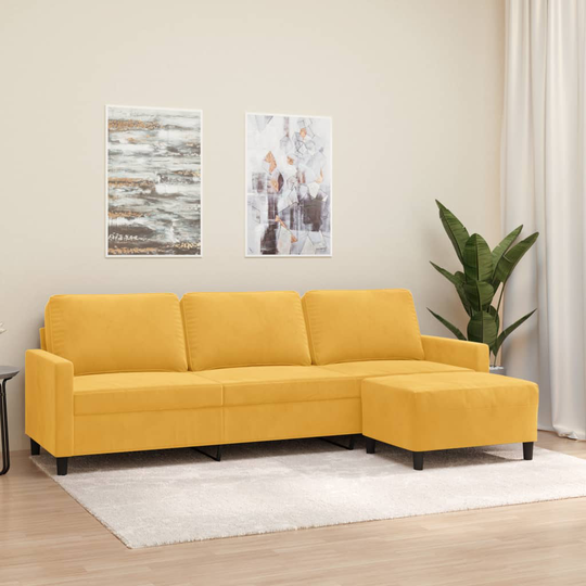 vidaXL 3-sitssoffa med fotpall Ljusgul 210 cm sammet