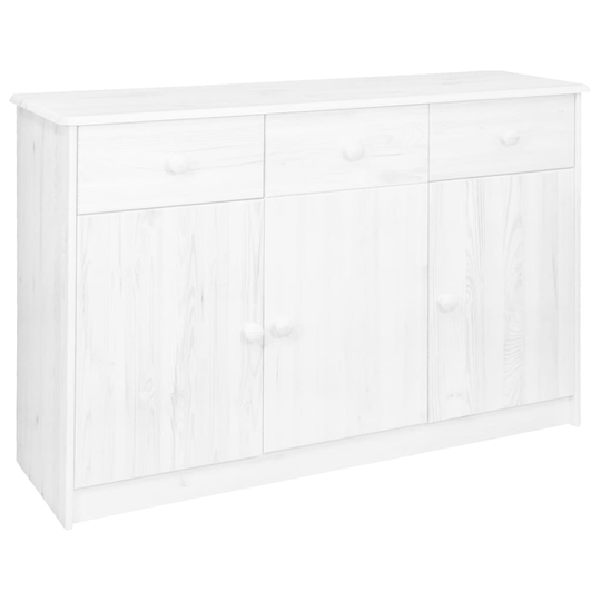 vidaXL Skänk med 3 lådor vit 113x35x73 cm massiv furu