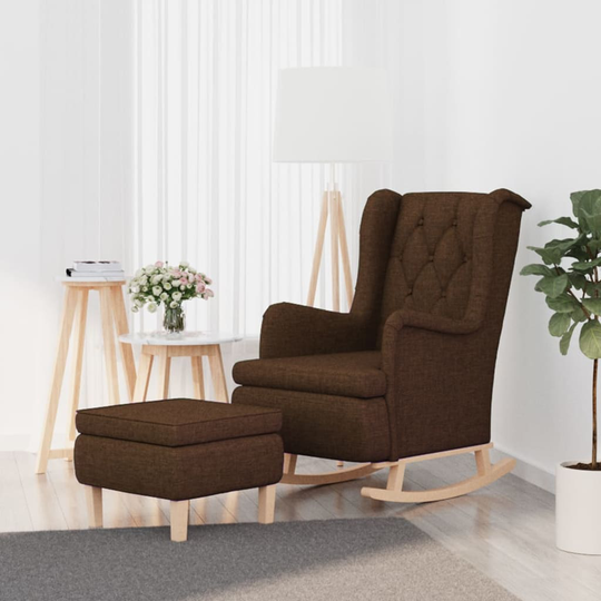 vidaXL Gungfåtölj med pall brun tyg