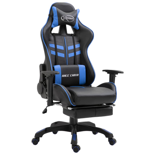 vidaXL Gamingstol med fotstöd blå konstläder