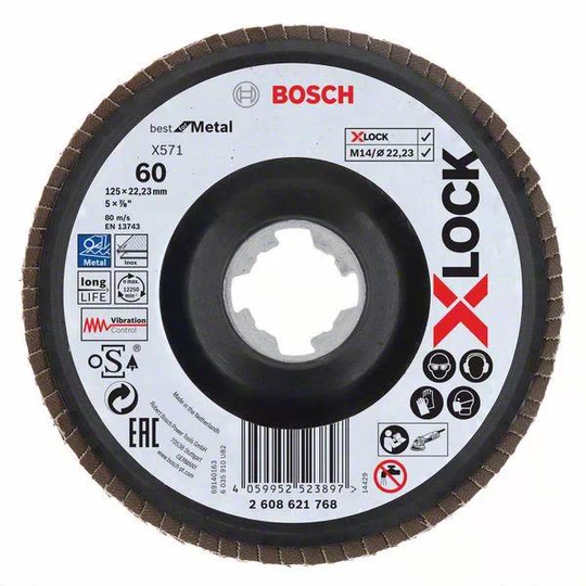 Bosch Best for Metal Lamellslipskiva med X-LOCK X571, vinklad 125 mm, G 60