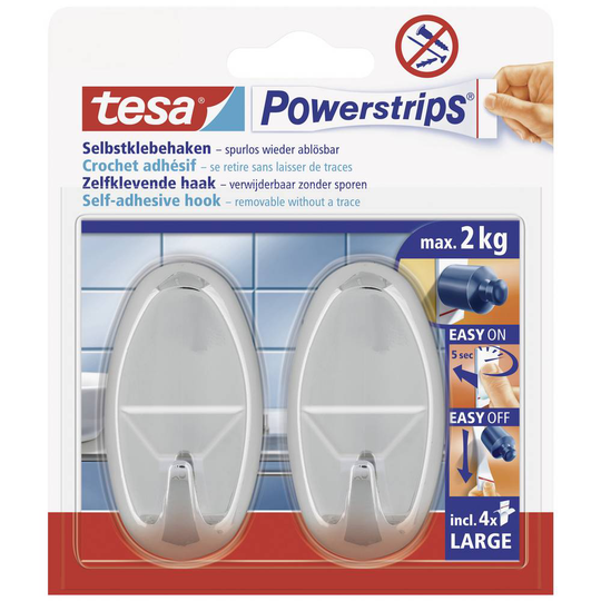 Powerstrips® Krok large oval, Krom POWERSTRIPS® tesa Innehåll: 2 st