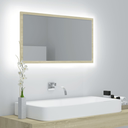 vidaXL Badrumsspegel med LED sonoma-ek 80x8,5x37 cm spånskiva