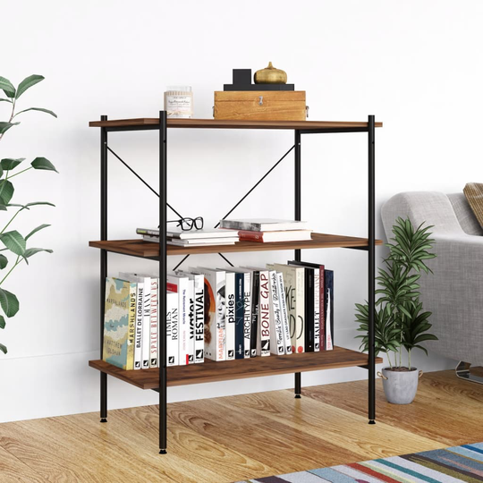 vidaXL Hyllenhet med 3 hyllplan svart och mörkt trä 80x40x92 cm