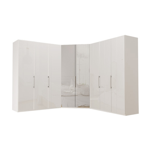 Garderob Atlanta - Vit 150 + walk-in + 150, 216 cm, Vitt glas