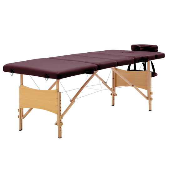 vidaXL Hopfällbar massagebänk 4 sektioner trä mörklila