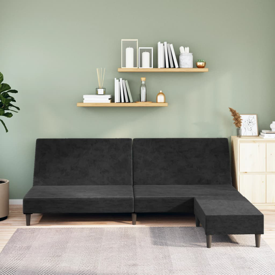 vidaXL Bäddsoffa 2-sits med fotpall svart sammet