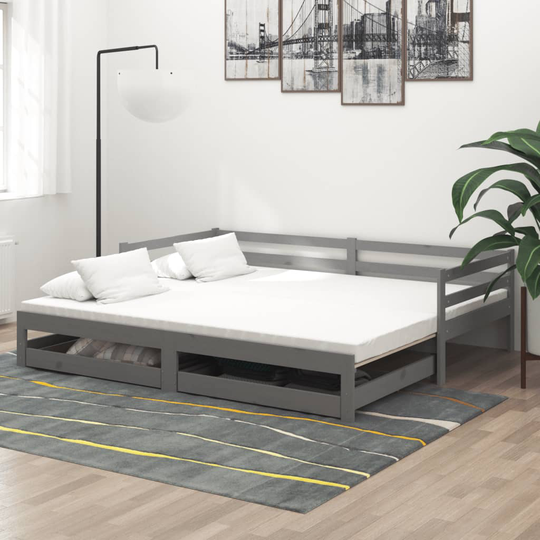 vidaXL Dagbädd utdragbar 2x(90x200) cm grå massiv furu