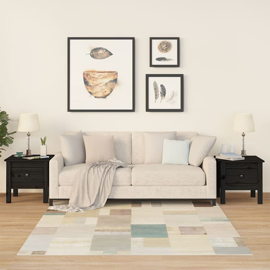 vidaXL Sidobord 2 st svart 40x40x39 cm massivt furuträ