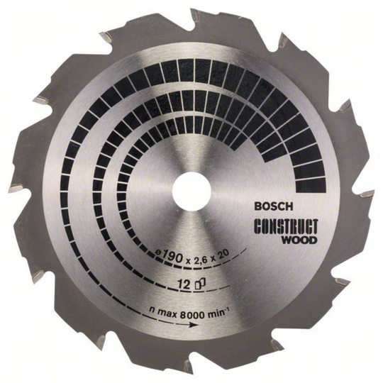Bosch Accessories Construct Wood 2608641201 Hårdmetall cirkelsågklinga 190 x 20 x 2.6 mm Antal tänder (per tum): 12 1 st