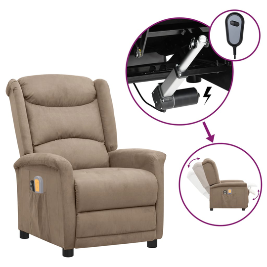 vidaXL Elektrisk massagefåtölj taupe mikrofibertyg
