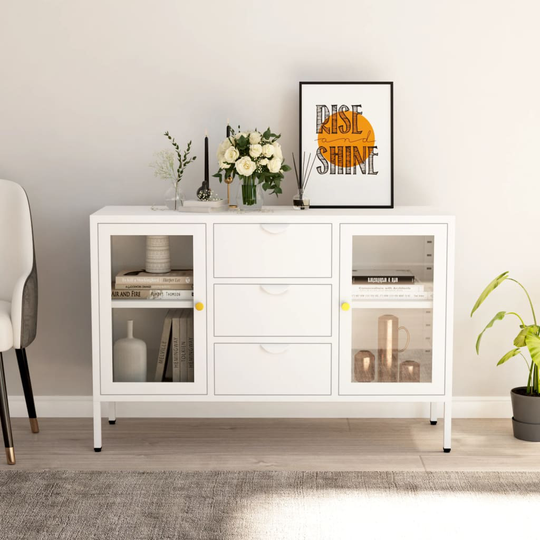 vidaXL Skänk vit 105x35x70 cm stål och härdat glas