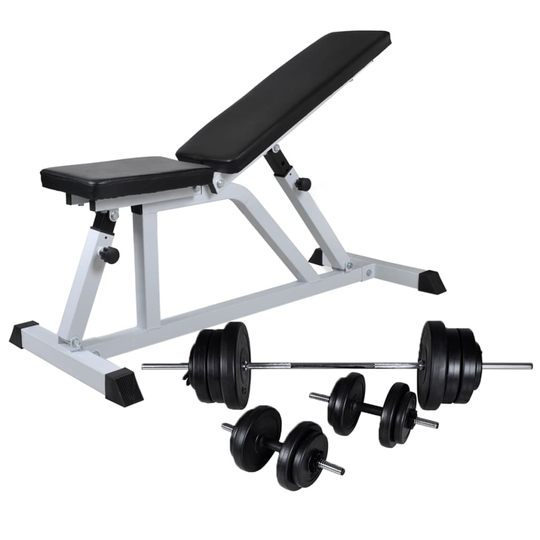 vidaXL Träningsbänk set med skivstång och hantlar 60,5 kg