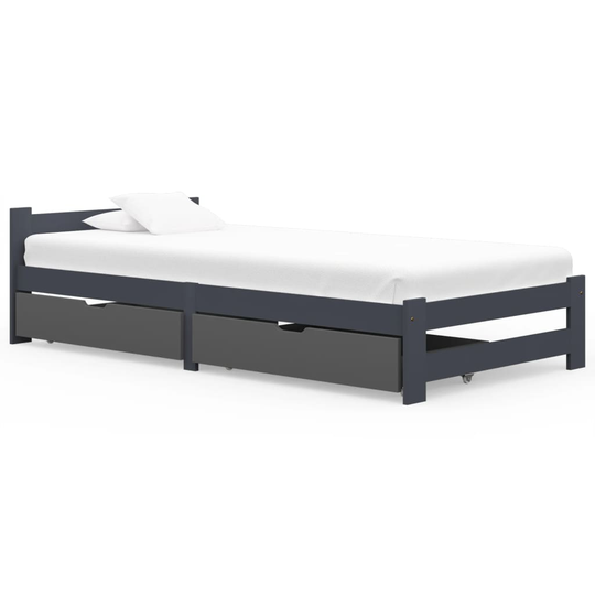vidaXL Sängram med 2 lådor mörkgrå massiv furu 100x200 cm
