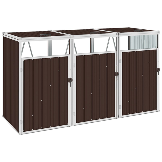 vidaXL Skjul för tre sopkärl brun 213x81x121 cm stål