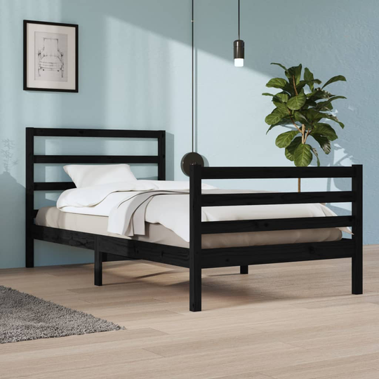 vidaXL Sängram svart massiv furu 100x200 cm