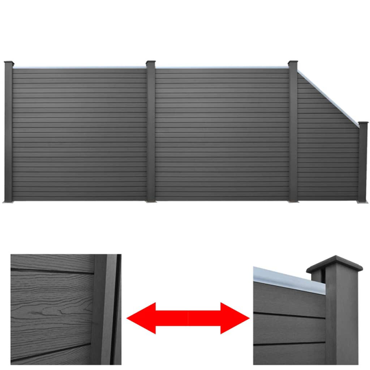 vidaXL Staketpanel 2 kvadrat + 1 lutande WPC trädgård 460 cm grå