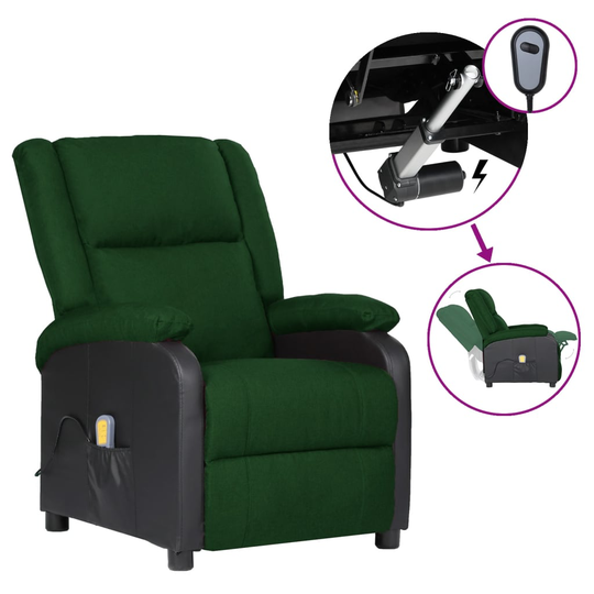 vidaXL Elektrisk massagefåtölj mörkgrön konstläder & tyg