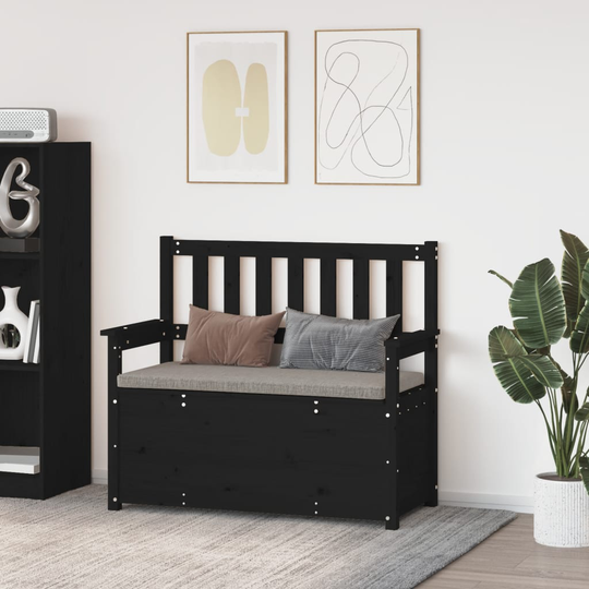 vidaXL Bänk svart 112,5x51,5x96,5 cm massiv furu