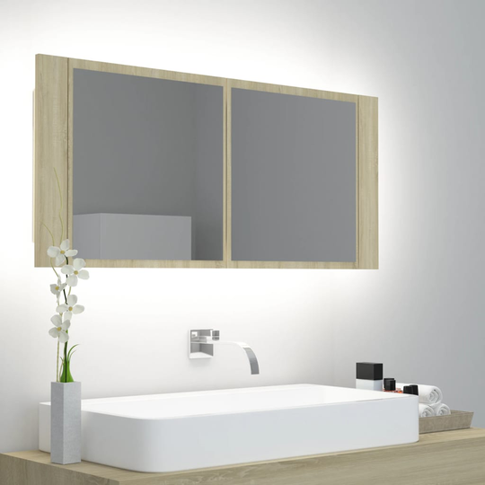 vidaXL Spegelskåp med LED sonoma-ek 100x12x45 cm