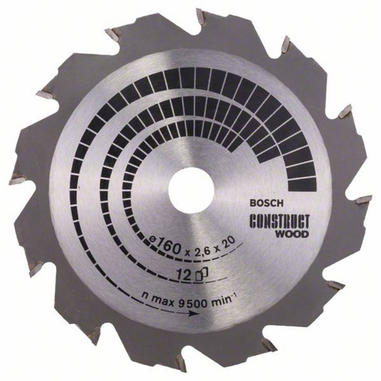 Bosch Accessories Construct Wood 2608640630 Hårdmetall cirkelsågklinga 160 x 20 x 2.6 mm Antal tänder (per tum): 12 1 st