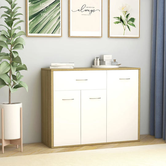 vidaXL Skänk vit och sonoma-ek 88x30x70 cm spånskiva