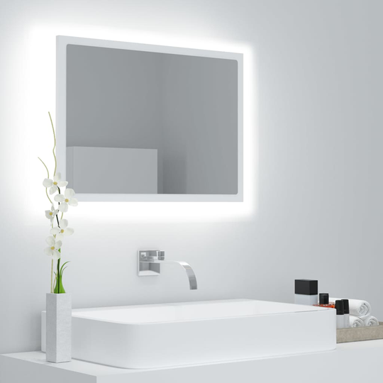 vidaXL Badrumsspegel med LED vit 60x8,5x37 cm spånskiva