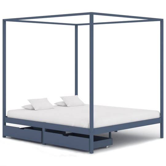 vidaXL Himmelsäng med 2 lådor grå massiv furu 160x200 cm