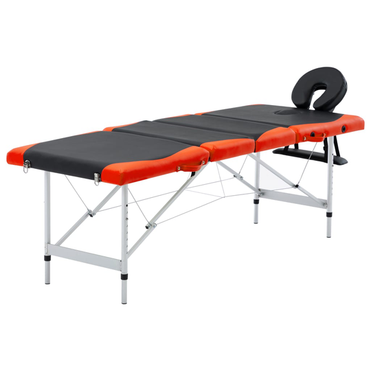 vidaXL Hopfällbar massagebänk 4 sektioner aluminium svart och orange