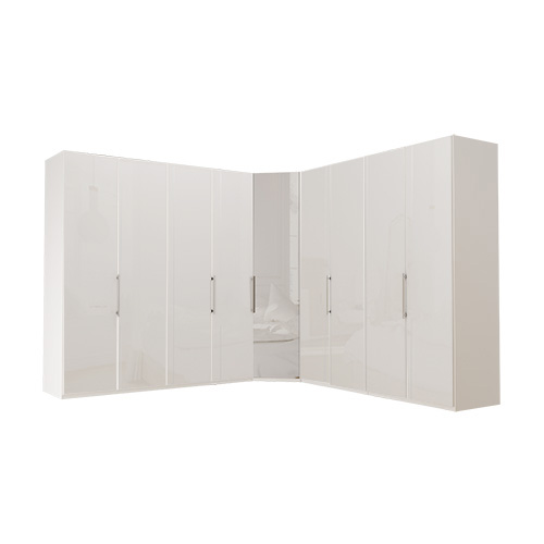 Garderob Atlanta - Vit 200 + hörn + 200, 236 cm, Vitt glas