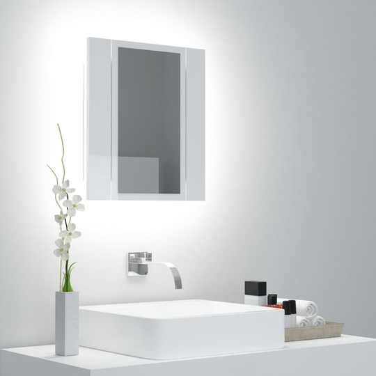 vidaXL Spegelskåp för badrum LED vit högglans 40x12x45 cm