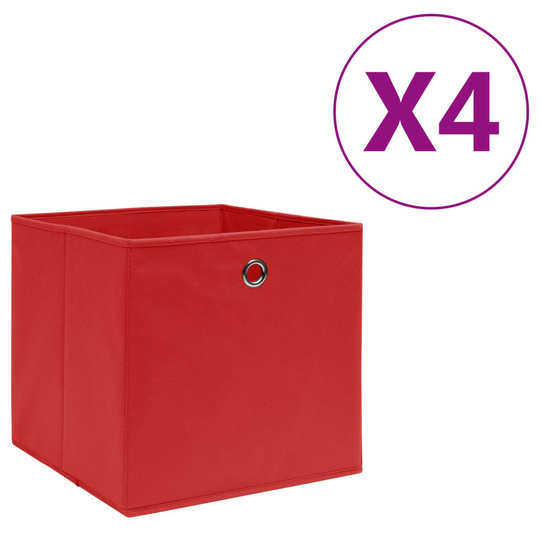 vidaXL Förvaringslådor 4 st non-woven tyg 28x28x28 cm röd
