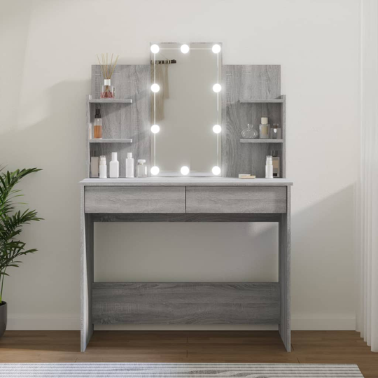 vidaXL Sminkbord med LED grå sonoma 96x40x142 cm