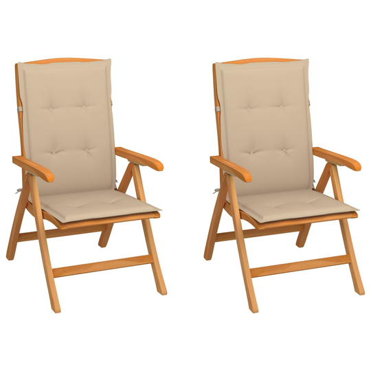vidaXL Trädgårdsstolar 2 st med beige dynor massiv teak
