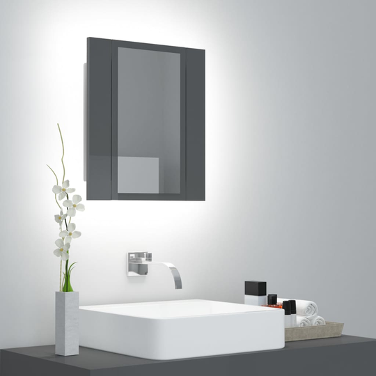 vidaXL Spegelskåp för badrum LED grå högglans 40x12x45 cm