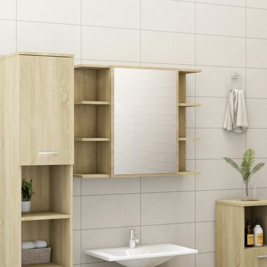 vidaXL Spegelskåp för badrum sonoma-ek 80x20,5x64 cm spånskiva