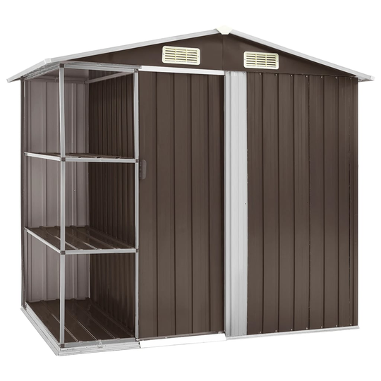 vidaXL Trädgårdsbod med hylla brun 205x130x183 cm järn