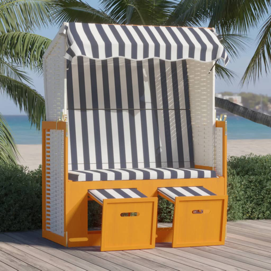 vidaXL Strandkorg med tak konstrottning och massivt trä vit och blå