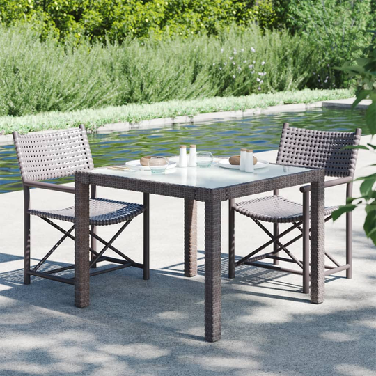vidaXL Utebord 90x90x75 cm härdat glas och konstrotting brun