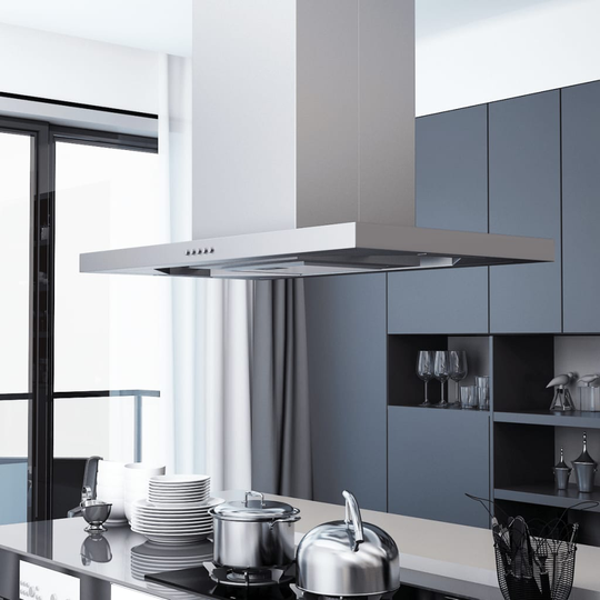 vidaXL Köksfläkt för köksö 90 cm rostfritt stål 756 m³/tim LED