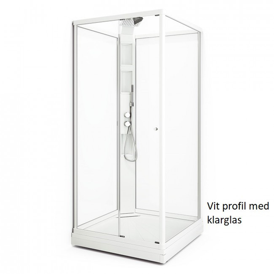 Macro Duschkabin Flow Front Lux - Klarglas/Ice Bakvägg Matt 91 x 71