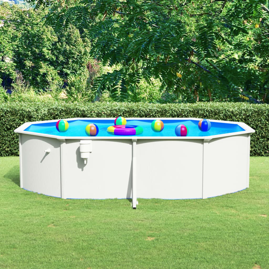 vidaXL Pool med stålväggar oval 490x360x120 cm vit