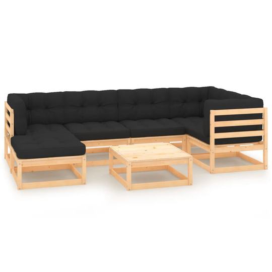 vidaXL Loungegrupp med dynor 7 delar massiv furu