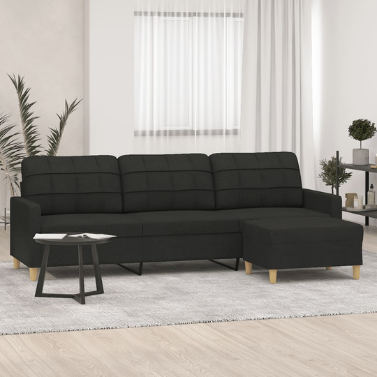 vidaXL 3-sitssoffa med fotpall Svart 210 cm tyg
