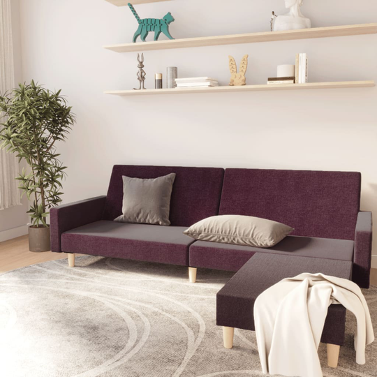 vidaXL Bäddsoffa 2-sits med fotpall lila tyg
