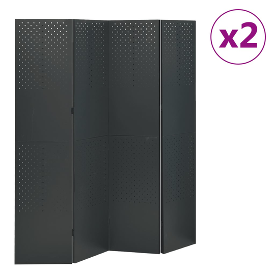 vidaXL Rumsavdelare 4 paneler 2 st antracit 160x180 cm stål
